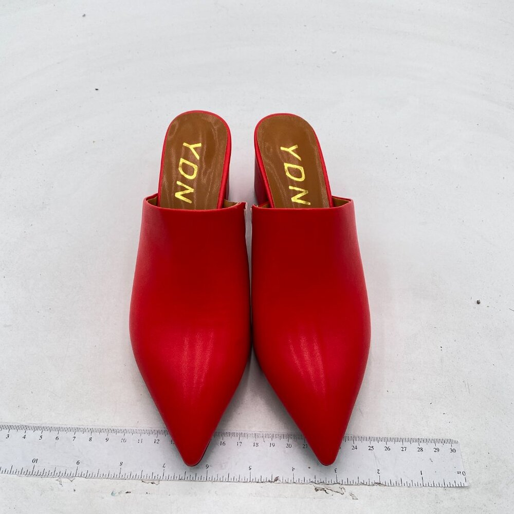 Ydn Red Block Low Heel Mules Slip On Loafers Poin… - image 3